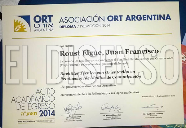 Juan Francisco Roust Elgue Diploma - El Disenso