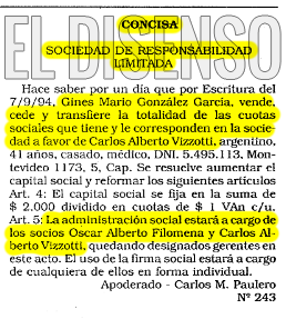 Ginés le vendió, cedió, transfirió sus acciones en Concisa SRL al papá de Carla - El Disenso