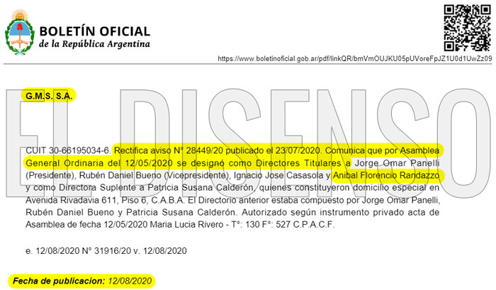 Florencio Randazzo, Director Titular de empresa que adjudicó contrataciones directas del Estado por más de 83 millones - El Disenso