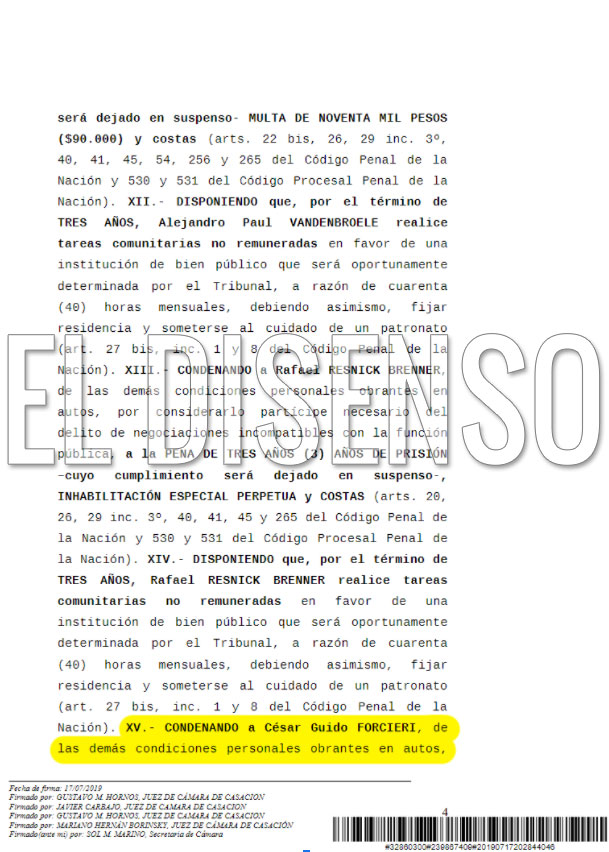 Ratificación condena Causa Ciccone - El Disenso