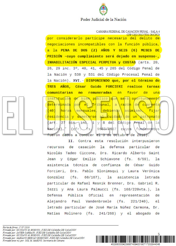 Ratificación condena Causa Ciccone - El Disenso