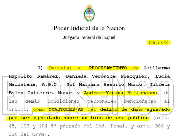 Procesamiento pareja Jones Huala - El Disenso