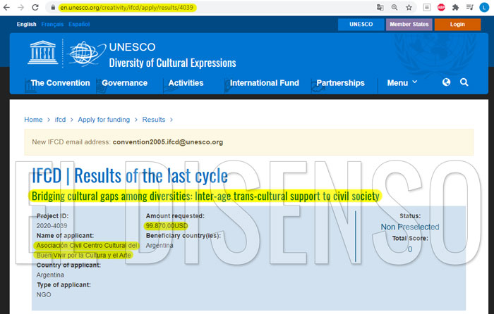 Pedido de financiación a UNESCO - El Disenso