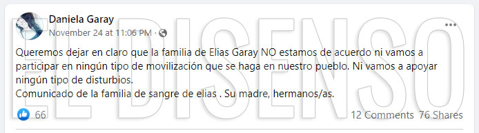 Mensaje de la hermana de Elías Garay - El Disenso