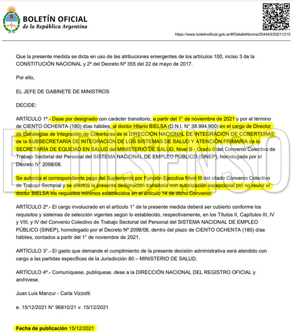 Nombramiento hijo Rafael Bielsa - El Disenso