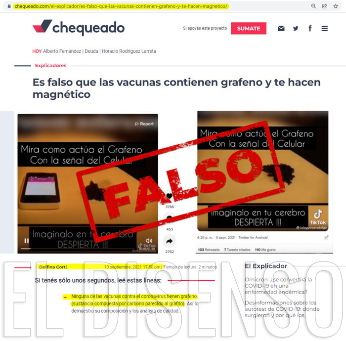 Chequeado confirma que las vacunas no poseen grafeno - El disenso