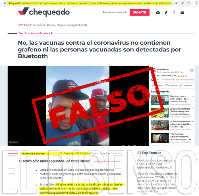 Chequeado confirma que las vacunas no poseen grafeno - El disenso