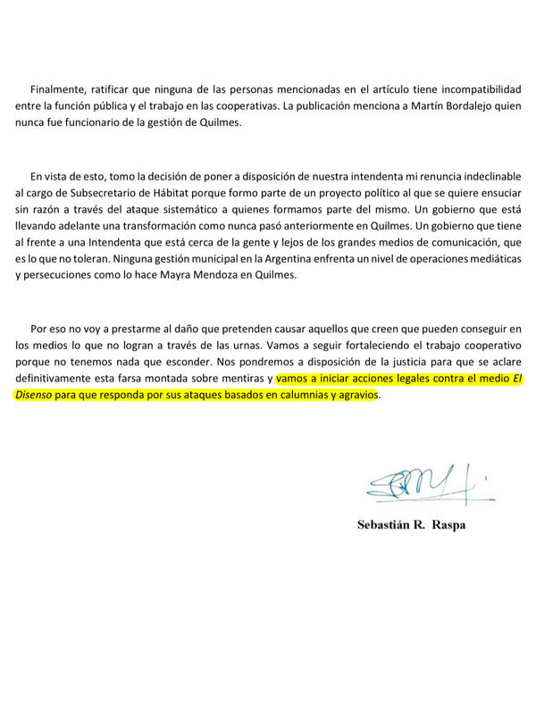 Descargo Subsecretario Raspa - Pagina 2 - El Disenso