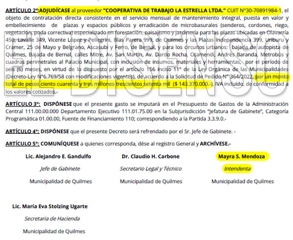 Contrato Cooperativa La Estrella por $143 millones - El Disenso