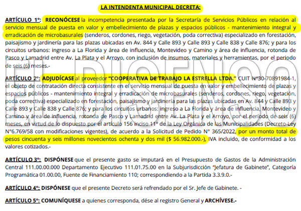 Contrato Cooperativa La Estrella por $56 millones - El Disenso