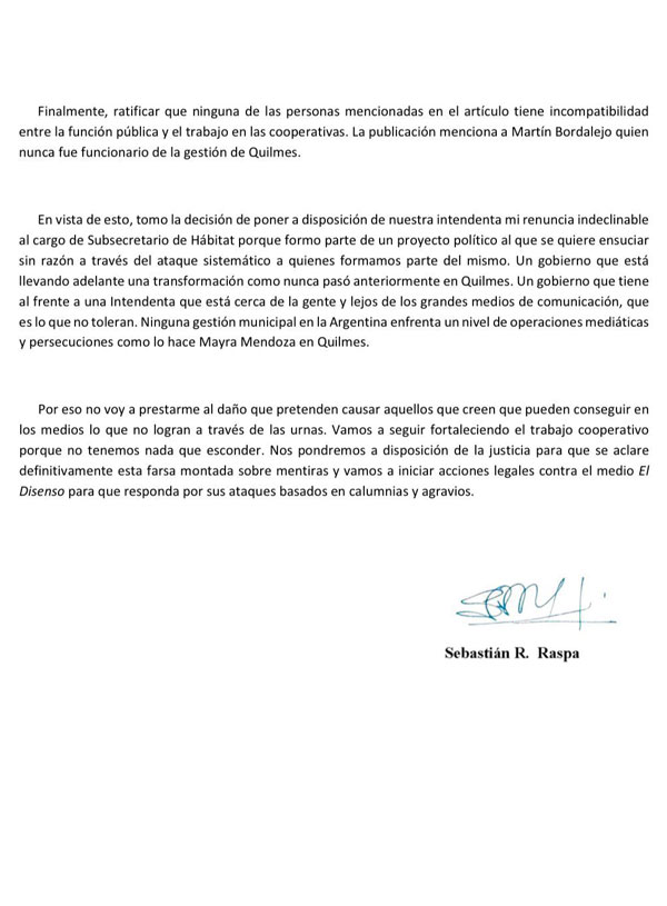 Descargo Subsecretario Raspa - Pagina 2 - El Disenso