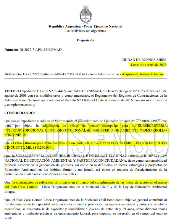 Nicolini gastará más de $8 millones en bolsitas ecológicas - P1 - El Disenso