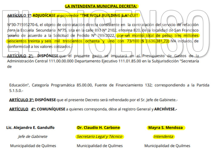 Nueva adjudicación a The Wolf Building SA - El Disenso