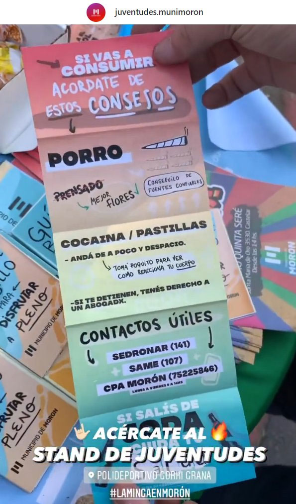 Folleto de la municipalidad de Morón con consejos para consumir droga - El Disenso