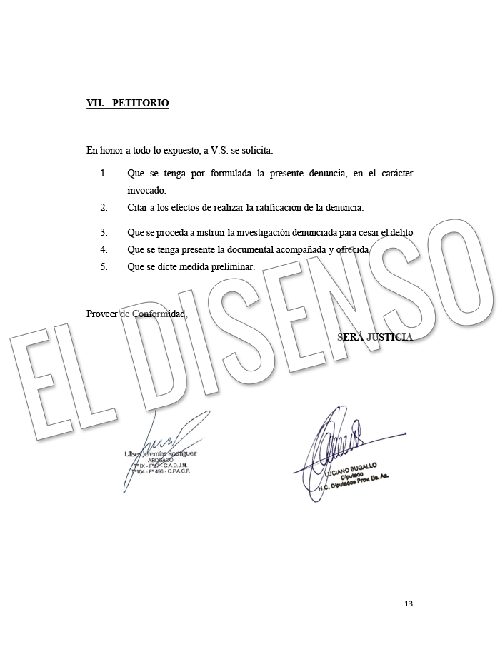 Denuncia Penal - Firmantes - El Disenso