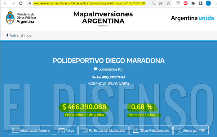 0,68% de Avance de Obra - Polideportivo Cuartel V - Moreno