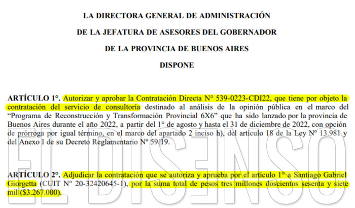 Contratación Santiago Gabriel Giorgetta - El Disenso