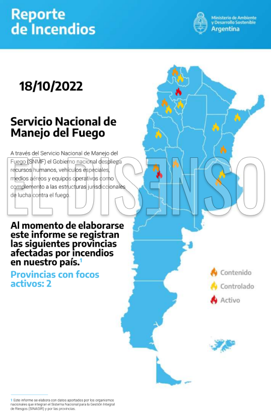 Provincias afectadas por incendios al 18 de octubre de 2022 - El Disenso
