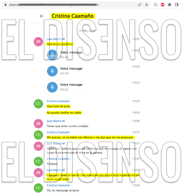 Chat atribuido a Cristina Caamaño y Juán Martín M - El Disenso