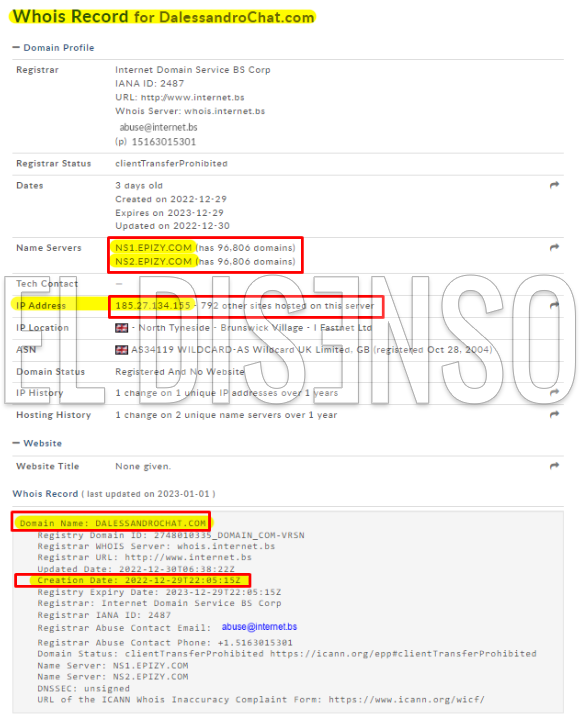 Datos web Dalessandrochat.com (sin "s" final)