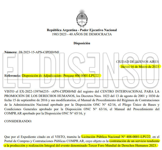 Acto de adjudicación - El Disenso