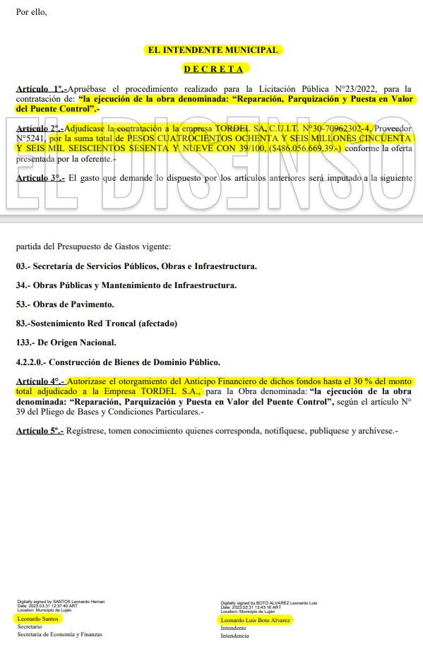 Decreto de Adjudicación - El Disenso