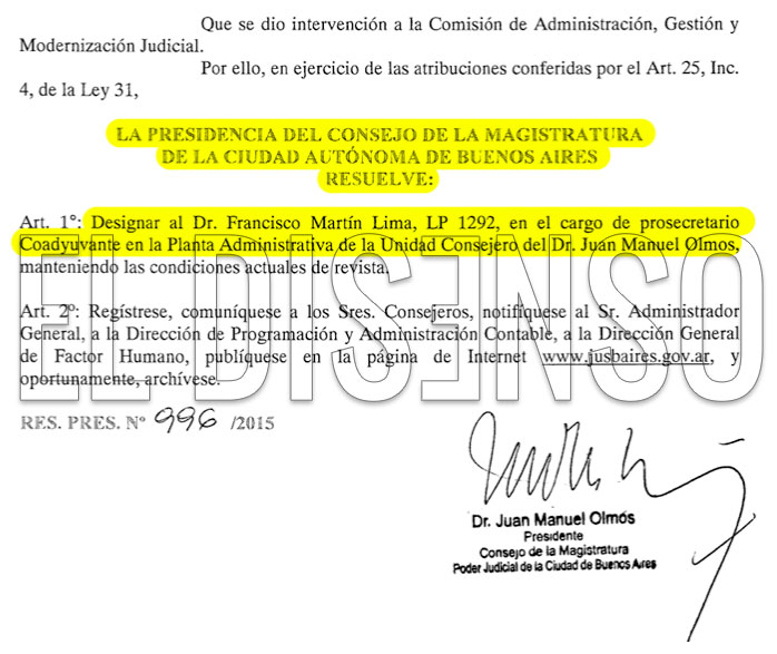 Nombramiento cuñado "Francisco Lima" - El Disenso