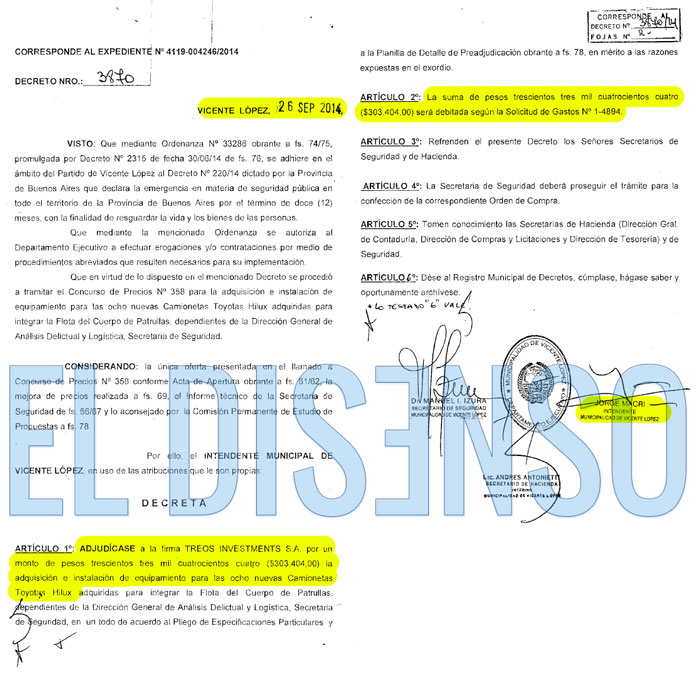 Decreto 3870 - Compra a Treos Investments SA