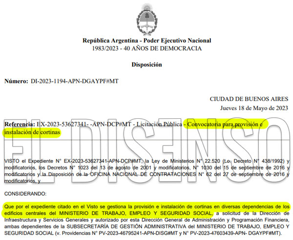 Convocatoria cortinas para el Ministerio de Trabajo - El Disenso