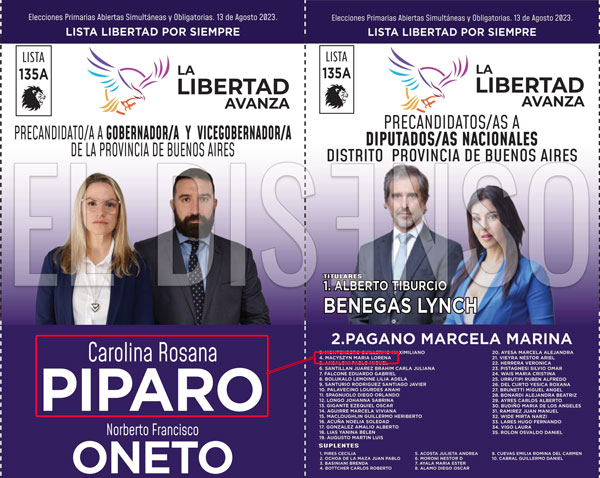 Píparo y su cuñada, candidatas de La Libertad Avanza