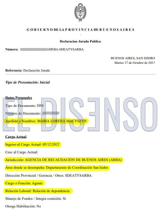 DDJJ cuñada Píparo - Ingresó a la Administración Pública en 2012