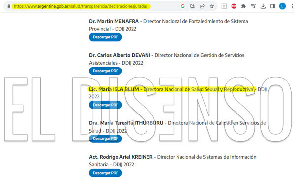 La "Lic Valeria Isla" - Web del Ministerio de Salud