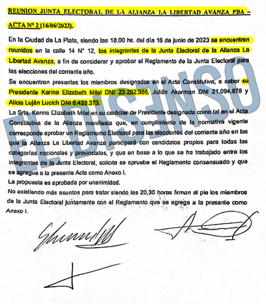 Acta Junta electoral, fiman la mamá y la hermana del candidato Milei - El Disenso