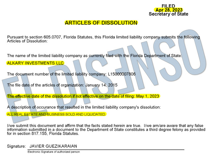 Disolución de la offshore Alkary Investments LLC - El Disenso