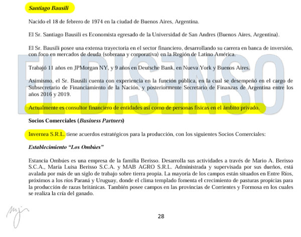 Bausili, Presidente del BCRA y miembro del Consejo Consultivo de Invernea SRL - El Disenso