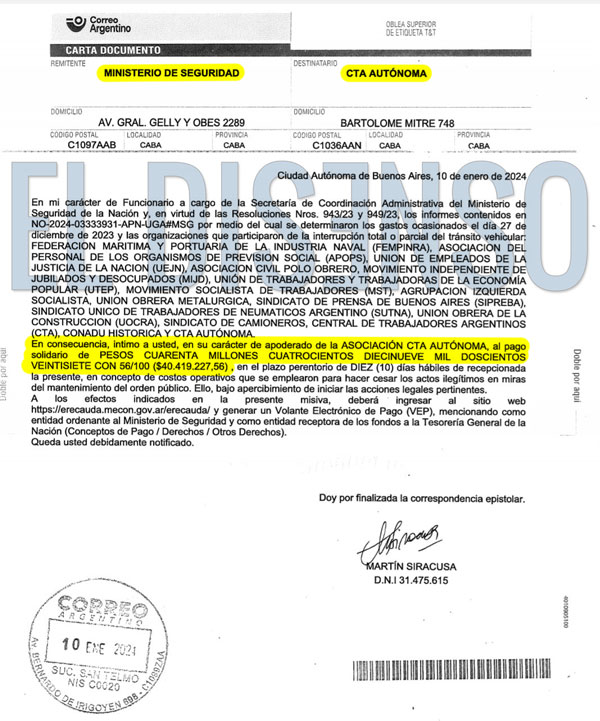 Carta Documento CTA Autónoma - El Disenso