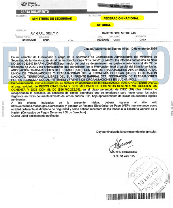 Carta Documento FeNaT - El Disenso