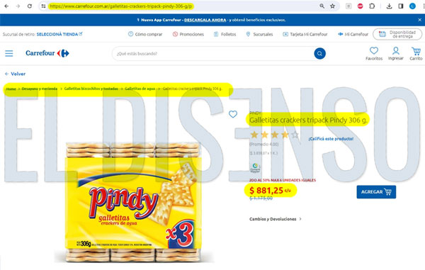 Galletitas Pindy en Carrefour, más baratas que las de Garat