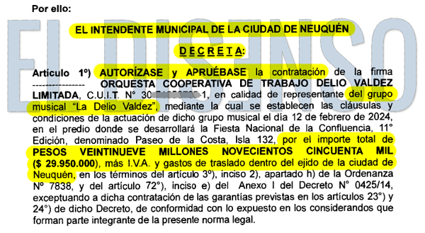 Fiesta Nacional de la Confluencia - Contrato La Delio Valdez