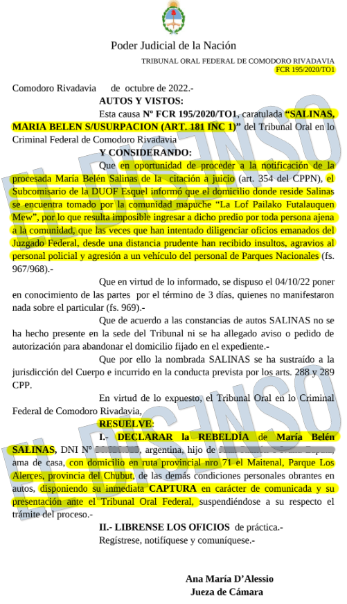 Declaración de rebeldía y disposición de captura - El Disenso