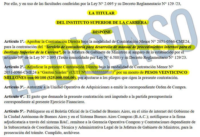 Contratación Directa al socio de Grindetti y Spalla por $25.000.000