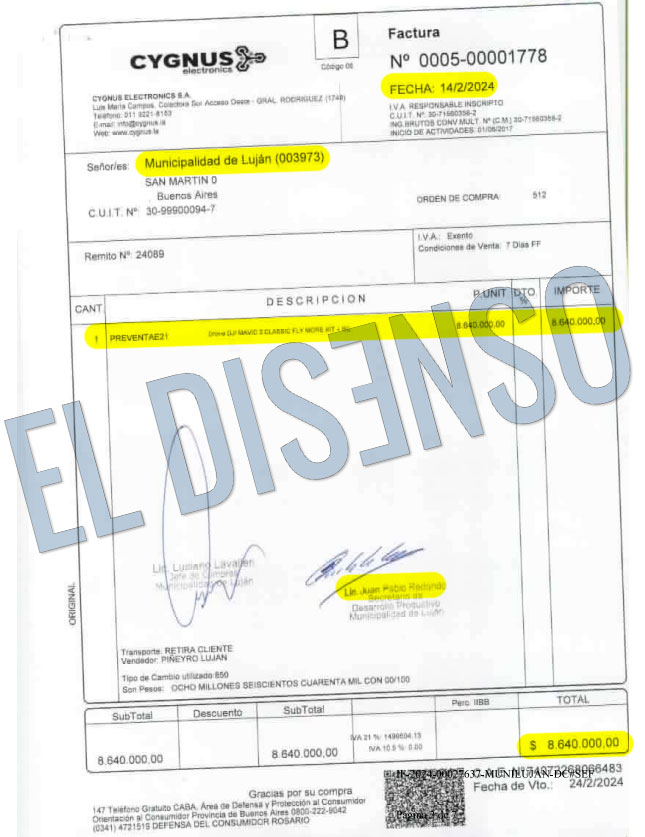 Factura Dron por $8.640.000 - El Disenso