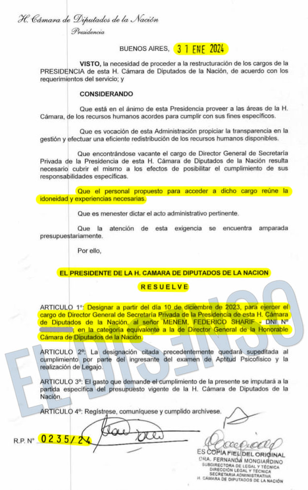 Nombramiento sobrino de 21 años como Director General de la HCDN