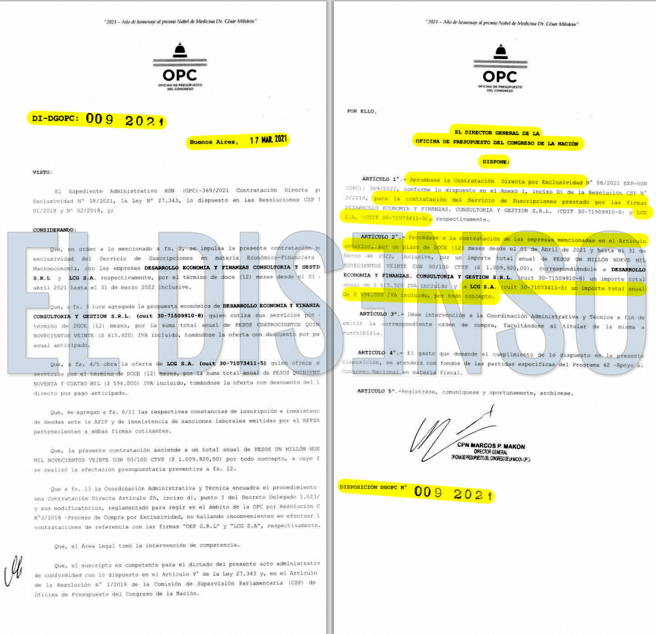 Contratacion Directa LCG SA 2021 - El Disenso