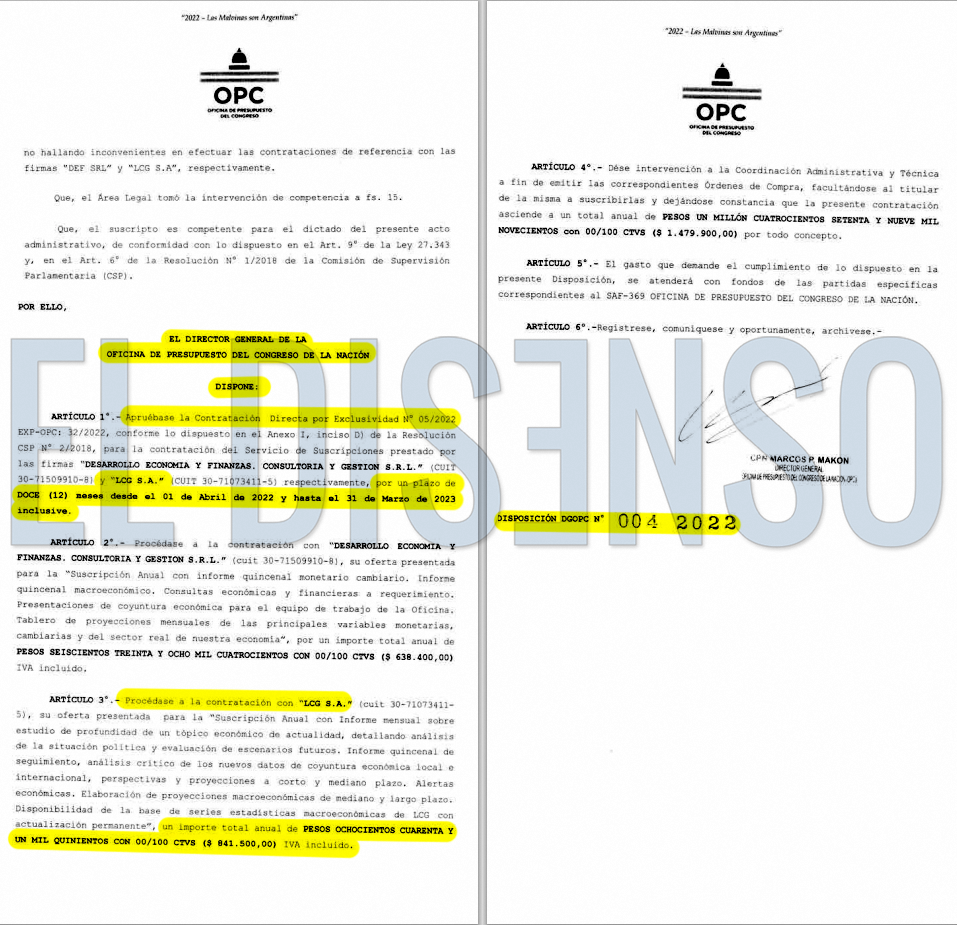 Contratacion Directa LCG SA 2022 - El Disenso