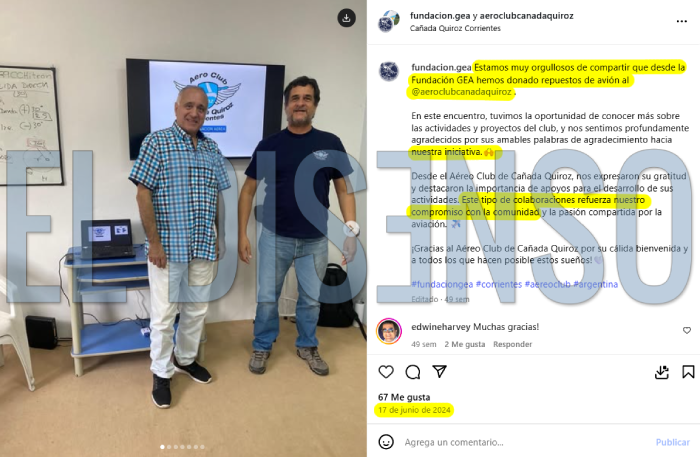 Donación de la Fundación GEA al Aeroclub Cañada Quiroz - El Disenso