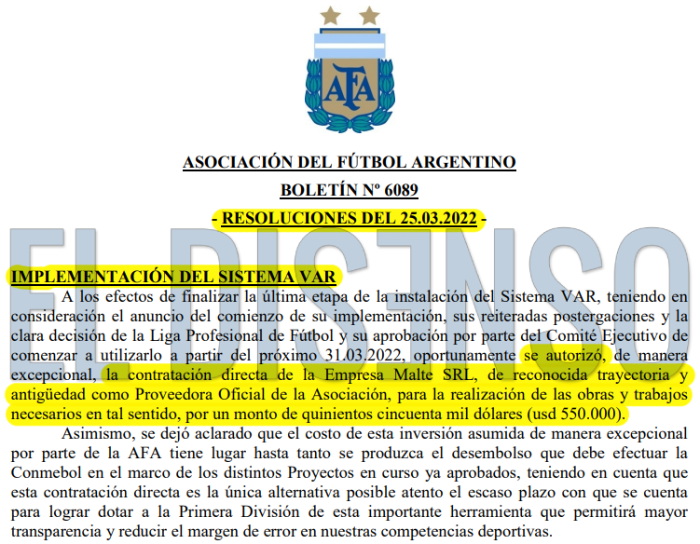 AFA contrata a Malte SRL - El Disenso