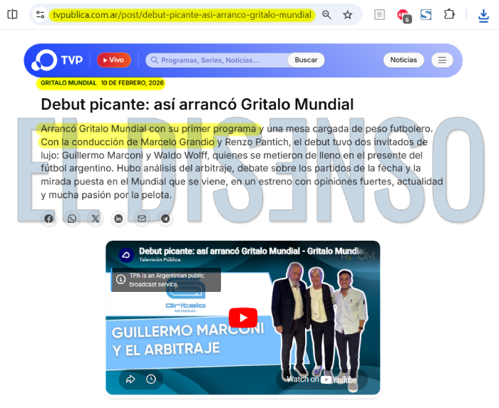 Gritalo Mundial en la TV Pública de Marcelo Grandío