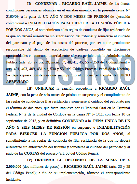 Condena a Ricardo Jaime por Dadivas (2009)