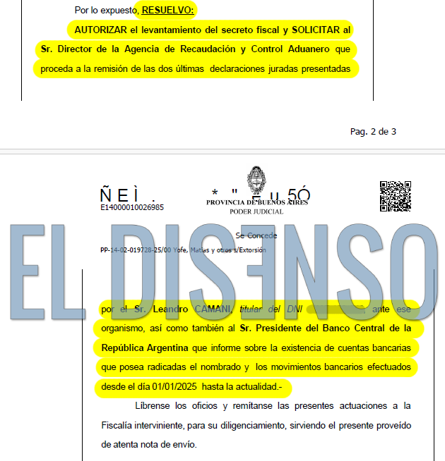 Levantamiento del secreto fiscal para los imputados